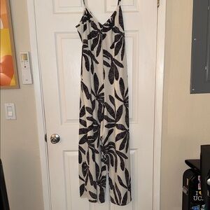 Black and White Leaf Print Jumpsuit